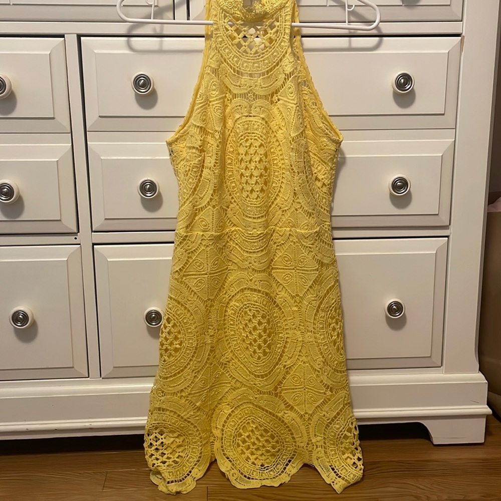 BEBE yellow halter dress